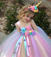 Unicorn Fru Fru - Girls Pastel Unicorn Flower Tutu Dress - Unicorn Party Dress.